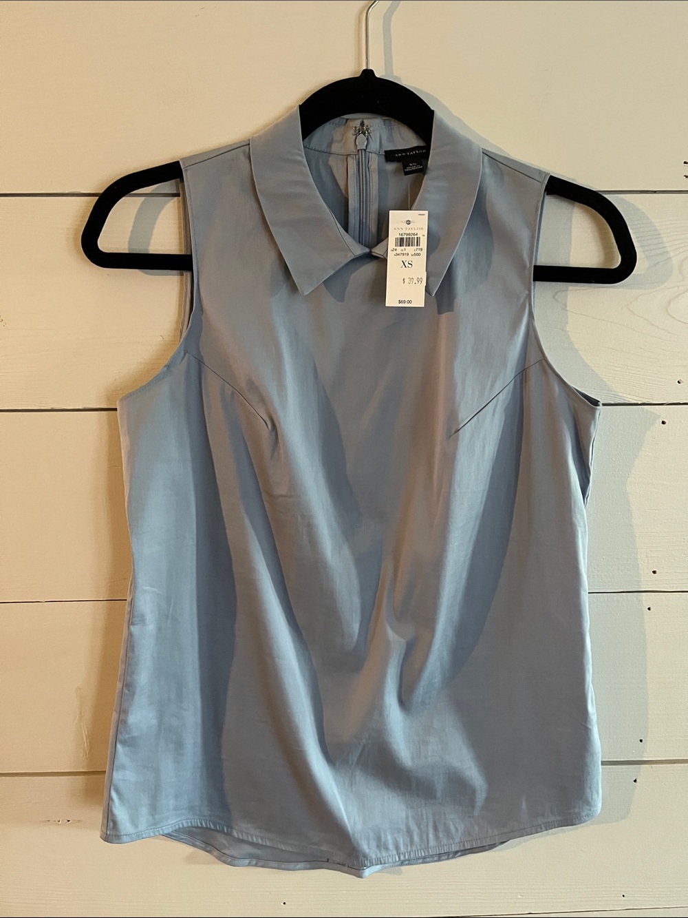 Ann Taylor Light Blue Sleeveless Collared Blouse